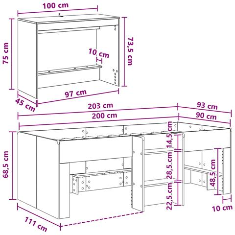 Struttura del Letto con Scrivania 2 pz Rovere Fumo - Foto 7