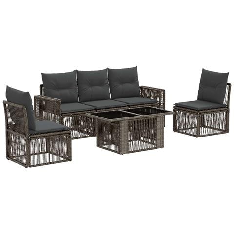 Set Divano da Giardino 6 pz Grigio e Grigio Scuro polyrattan - Foto 1