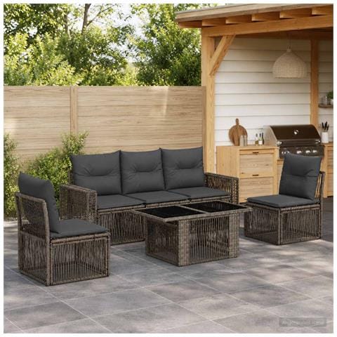 Set Divano da Giardino 6 pz Grigio e Grigio Scuro polyrattan - Foto 10