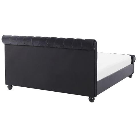 Letto Matrimoniale In Velluto Nero In Stile Chesterfield 160x200cm Avallon - Foto 27