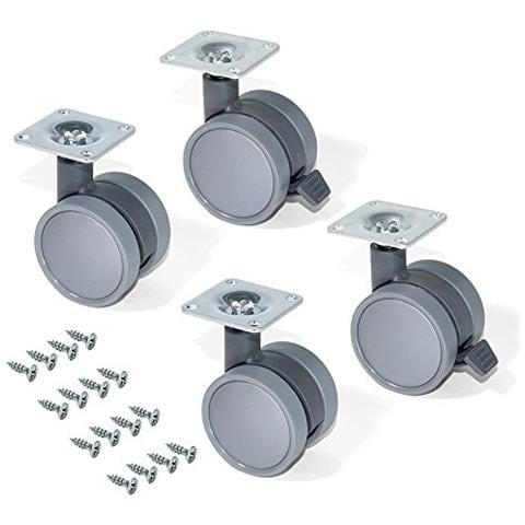 2036421 Set Di 4 Rotelle Pivotanti Grigie Per Mobile Con Piastra Di Assemblaggio E Cuscinetto A Sfere, Diametro 50 Mm, 50mm - Foto 1
