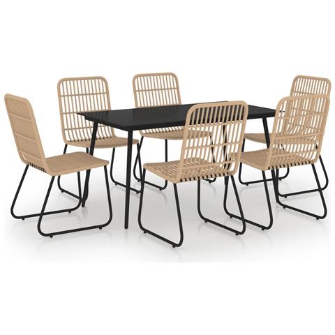 Set Da Pranzo Da Giardino 7 Pz In Polyrattan E Vetro - Foto 1