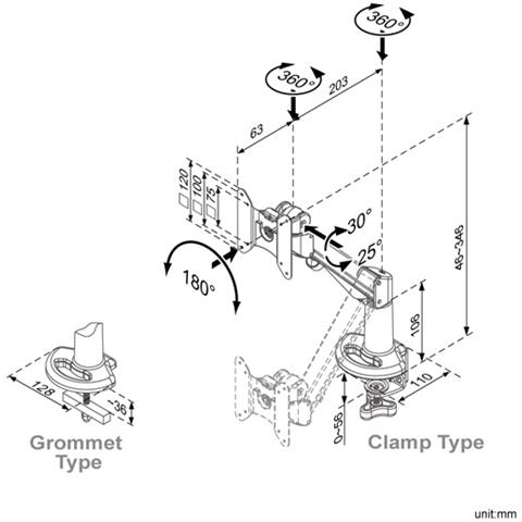 LCD Monitor Stand Pneumatic, Desk Clamp, Pivot 1 Joint - Foto 3