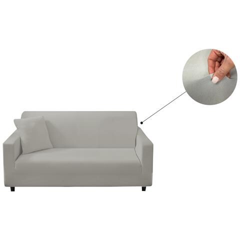 Copridivano Antimacchia Elasticizzato Penisola Componibile Tinta Unita Modello Perfetto 4 Posti Grigio Chiaro - Foto 10