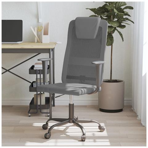 Sedia da Ufficio Altezza Regolabile Grigia in Rete e Similpelle - Foto 2