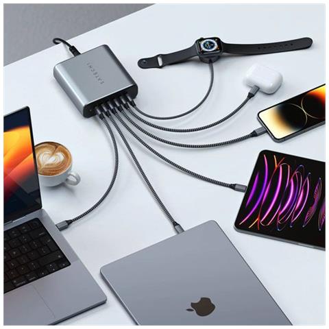 Caricabatterie Pd Gan Usb-c A 6 Porte Da 200 W, Grigio Scuro - Foto 4