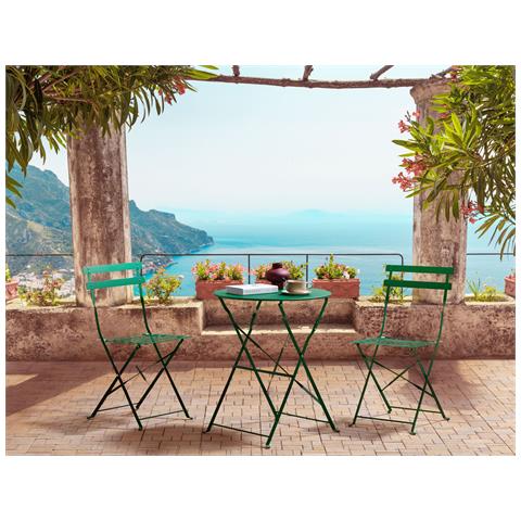 Set Bistrot Pieghevole Fiori Metallo Verde Scuro Verde - Foto 1