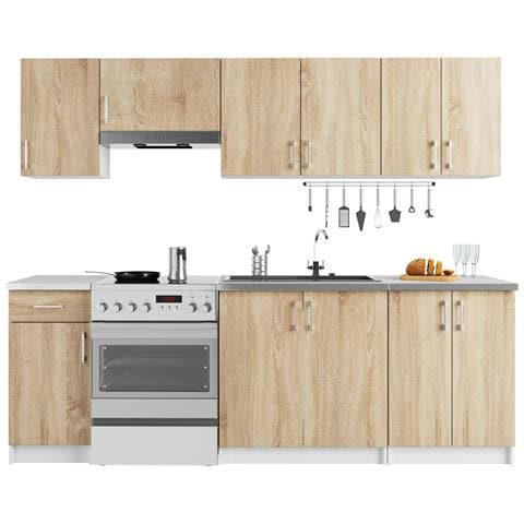 Set Armadi da Cucina LIMA, 7 Pezzi, 240x44,5x203 cm, Colore Bianco e Sonoma Quercia - Foto 1