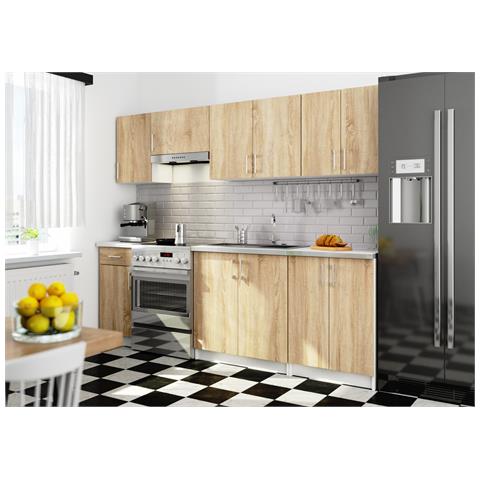 Set Armadi da Cucina LIMA, 7 Pezzi, 240x44,5x203 cm, Colore Bianco e Sonoma Quercia - Foto 6