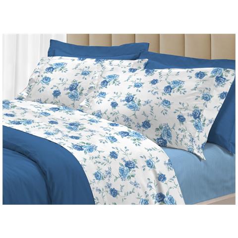 Completo Lenzuola Letto 100% Cotone Made Italy 3027 Disegno Sanderson Singolo Azzurro - Foto 1