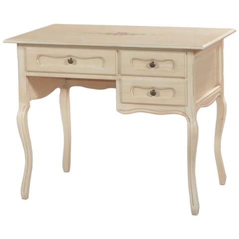Scrivania In Legno Avorio Pennellato Con Decori L. 100 P. 60 H. 79 - Foto 1