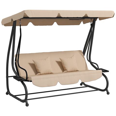 Dondolo Letto Da Giardino 3 Posti Con Tetto Regolabile E Vassoio, 200x120x164 Cm, Marrone Chiaro - Foto 1