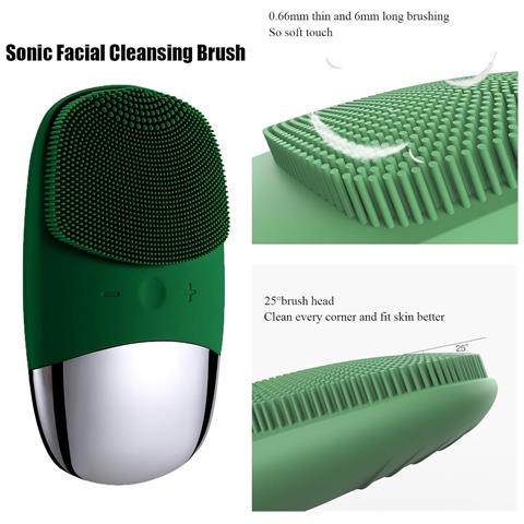 Spazzola Per La Pulizia Del Viso, Scrubber Elettrico Per Il Viso Impermeabile In Silicone Morbido 3 In 1, Spazzola Per Il Viso Vibrante Sonica Impermeabile Ipx7 Ricaricabile Tramite Usb Per Pulizia Profonda, Esfoliante Delicato E Massaggio - Verde - Foto 2