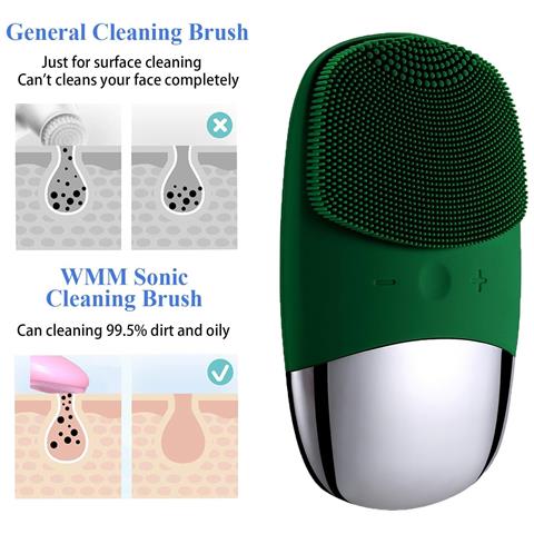 Spazzola Per La Pulizia Del Viso, Scrubber Elettrico Per Il Viso Impermeabile In Silicone Morbido 3 In 1, Spazzola Per Il Viso Vibrante Sonica Impermeabile Ipx7 Ricaricabile Tramite Usb Per Pulizia Profonda, Esfoliante Delicato E Massaggio - Verde - Foto 4