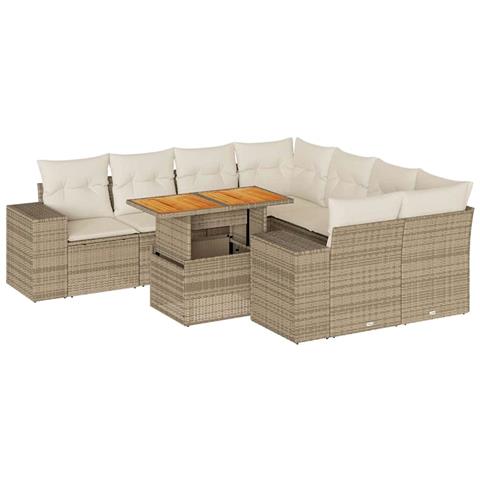 Set Divano Da Giardino 9 Pz Con Cuscini Beige In Polyrattan - Foto 1