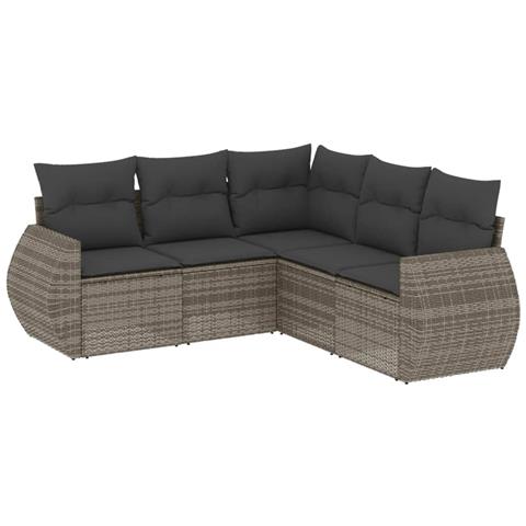 Set Divano Da Giardino 5 Pz Con Cuscini Grigio In Polyrattan - Foto 2