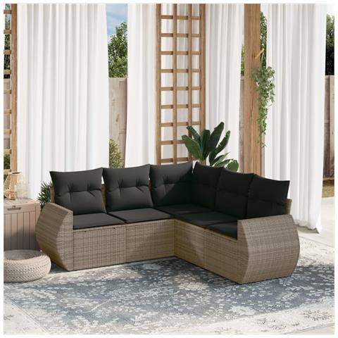 Set Divano Da Giardino 5 Pz Con Cuscini Grigio In Polyrattan - Foto 1