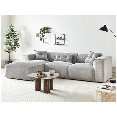 Divano Angolare 3 Posti Dolva Velluto A Coste Grigio Chiaro Lato Destro - Foto 1