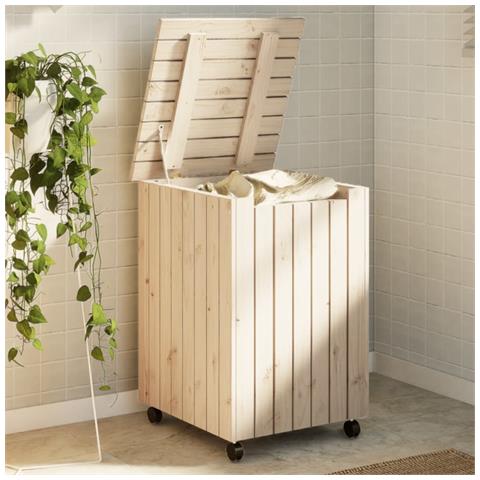 Cesta Biancheria Con Ruote Rana 45x45x64 Cm Legno Massello Pino - Foto 8
