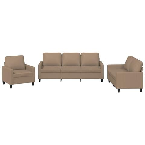 Set di Divani 3 pz con Cuscini cappuccino in Similpelle - Foto 1