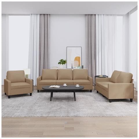 Set di Divani 3 pz con Cuscini cappuccino in Similpelle - Foto 2