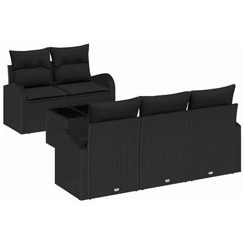 Set di divani da giardino 6 pezzi con cuscini neri in polyrattan - Foto 1