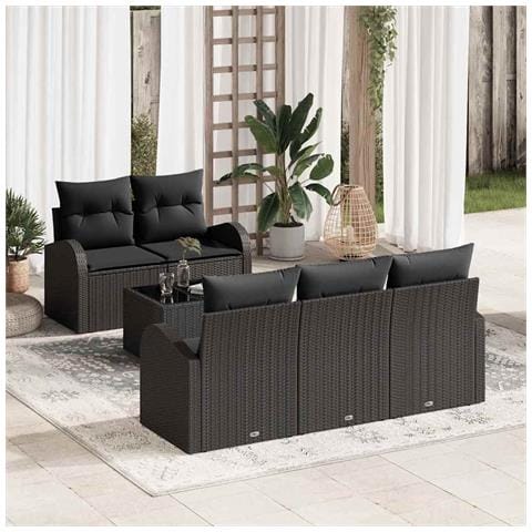 Set di divani da giardino 6 pezzi con cuscini neri in polyrattan - Foto 2