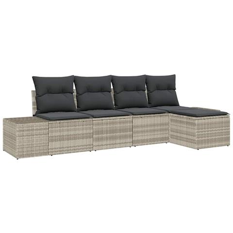Set Divano da Giardino 5 Pezzi con Cuscini Grigio Chiaro Polyrattan - Foto 1