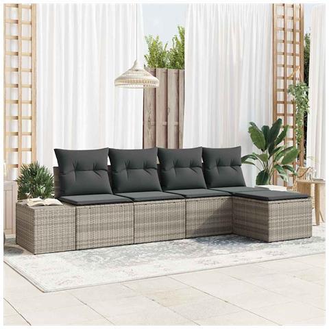 Set Divano da Giardino 5 Pezzi con Cuscini Grigio Chiaro Polyrattan - Foto 2