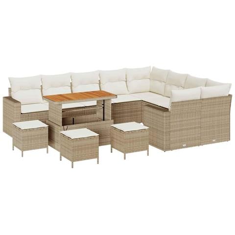Set Divano da Giardino di 13 Pezzi con Cuscini Beige in Polyrattan, Set da Pranzo da Giardino di 4 Pezzi con Cuscini Beige in Polyrattan - Foto 1