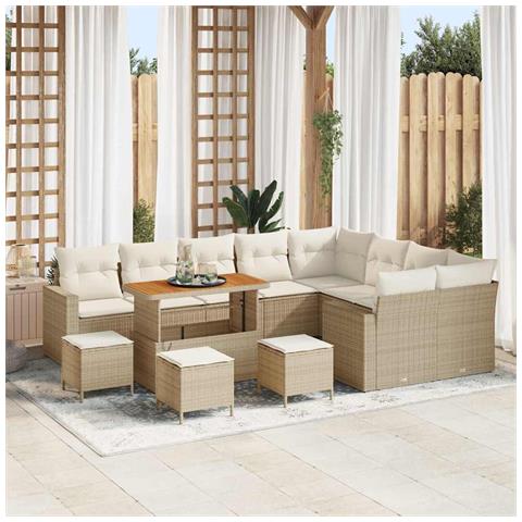 Set Divano da Giardino di 13 Pezzi con Cuscini Beige in Polyrattan, Set da Pranzo da Giardino di 4 Pezzi con Cuscini Beige in Polyrattan - Foto 2