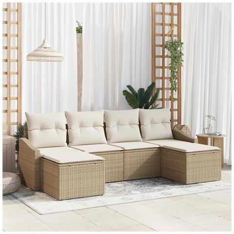 Set da Pranzo da Giardino a 6 pezzi con Cuscini Beige Rattan - Foto 2