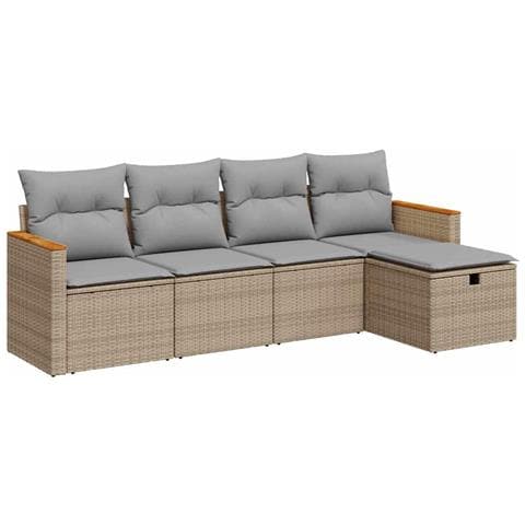 Set Divano da Giardino 5 pz con Cuscini Beige in Polyrattan - Foto 1