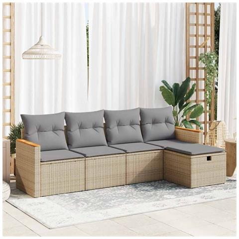 Set Divano da Giardino 5 pz con Cuscini Beige in Polyrattan - Foto 2