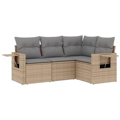 Set Divano da Giardino 4 pz con Cuscini Beige in Polyrattan - Foto 1