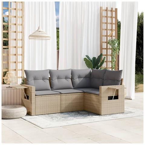 Set Divano da Giardino 4 pz con Cuscini Beige in Polyrattan - Foto 2