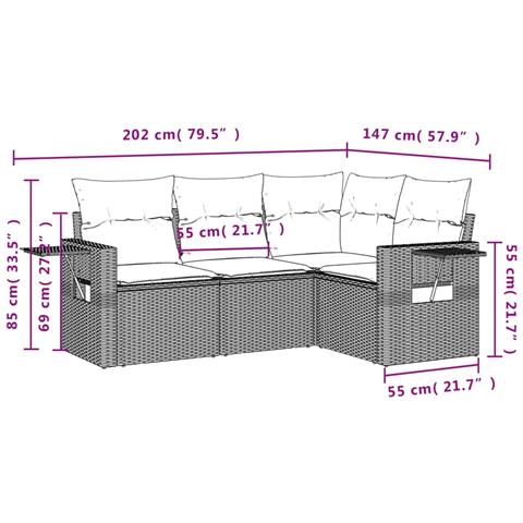 Set Divano da Giardino 4 pz con Cuscini Beige in Polyrattan - Foto 3