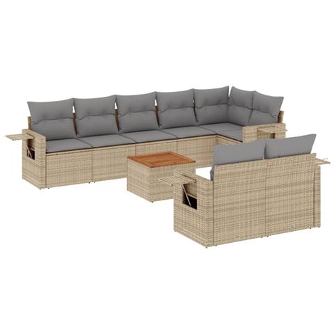 Set Divano da Giardino 9 pz con Cuscini Beige Misto Polyrattan - Foto 1