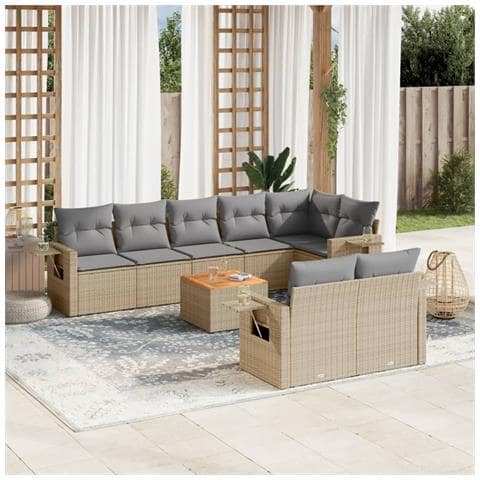 Set Divano da Giardino 9 pz con Cuscini Beige Misto Polyrattan - Foto 2