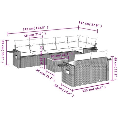 Set Divano da Giardino 9 pz con Cuscini Beige Misto Polyrattan - Foto 3