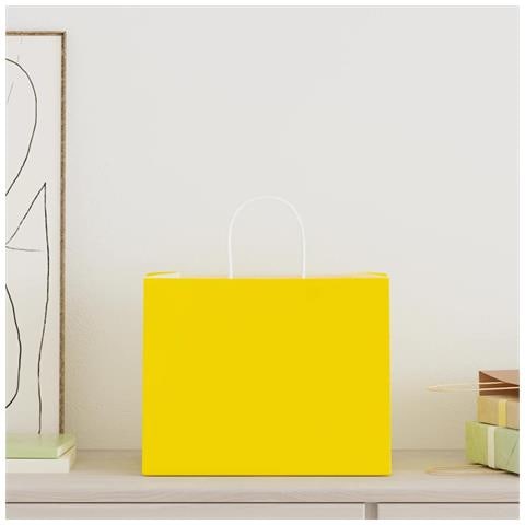 Sacchetti di Carta 250 pz con Manici Gialli 32x22x24 cm - Foto 2