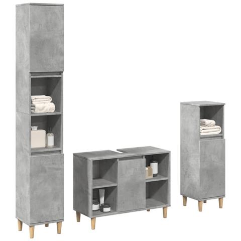 Set Mobili da Bagno 3 pz Grigio Cemento in Legno Multistrato - Foto 2