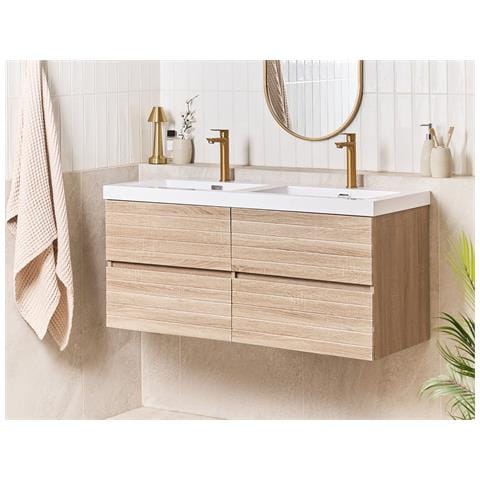 Mobiletto A Muro Con Doppio Lavabo Urucu 120 Cm Marrone Chiaro - Foto 1