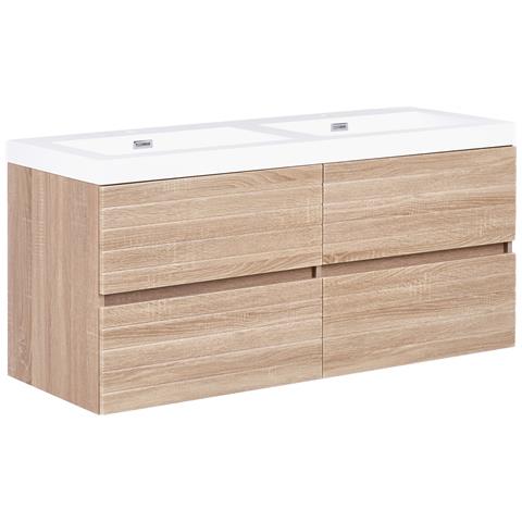 Mobiletto A Muro Con Doppio Lavabo Urucu 120 Cm Marrone Chiaro - Foto 2