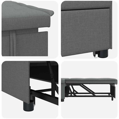 Divano letto Grigio scuro 194 x 67 x 37 cm Tessuto - Foto 6