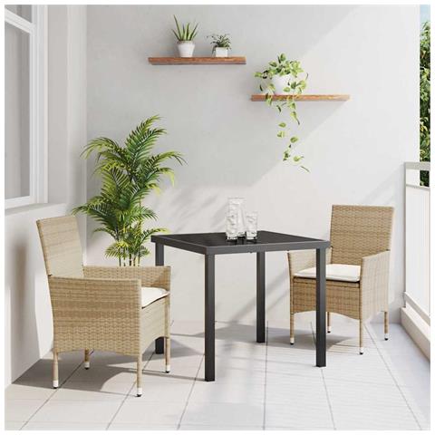 Set da Pranzo per Giardino con cuscino 3 pcs Beige Poly Rattan - Foto 2
