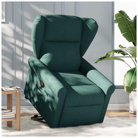 Poltrona Alzapersona Reclinabile Verde Scuro in Tessuto - Foto 2
