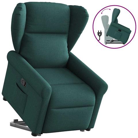 Poltrona Alzapersona Reclinabile Verde Scuro in Tessuto - Foto 9
