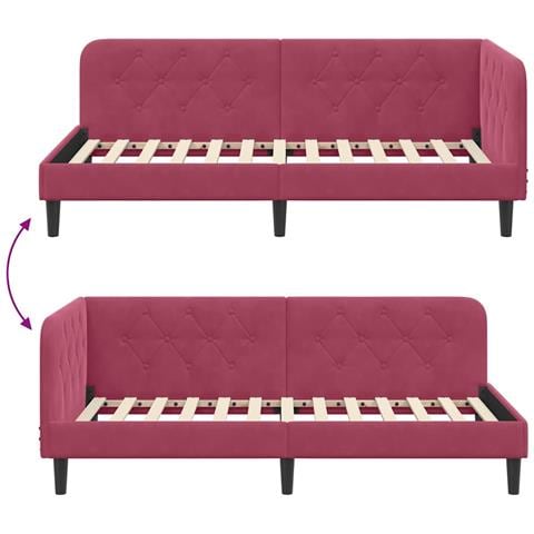 Cornice del letto ad angolo Rosso Vino 100 x 200 cm Velluto - Foto 9