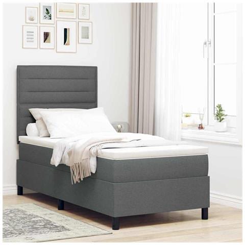 Letto a molle con materasso Grigio scuro 80 x 200 cm Tessuto - Foto 2